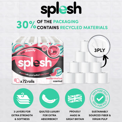 Splesh Quilted Toilet Roll Luxury Watermelon 3-Ply Soft Toilet Paper, 72 Rolls