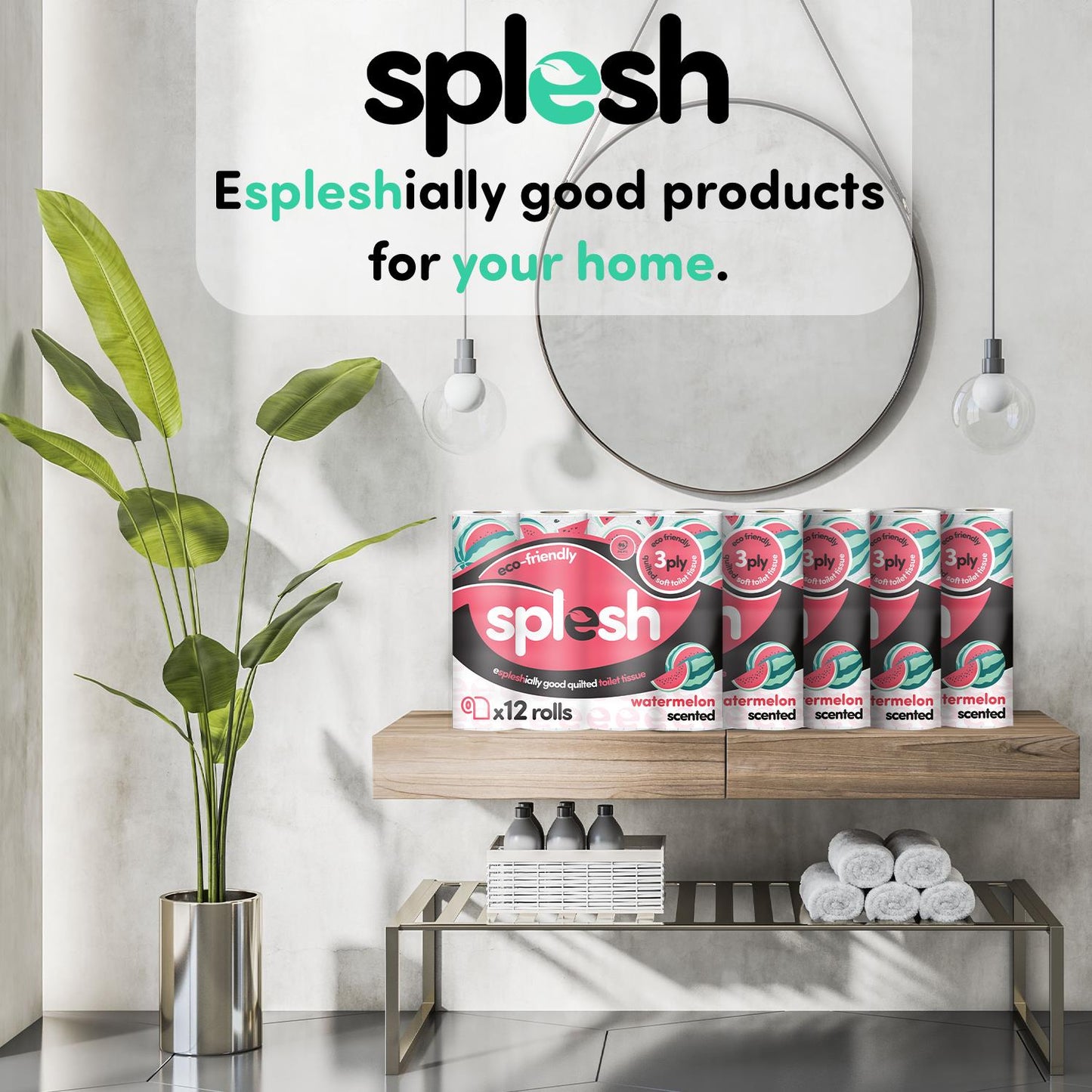 Splesh Quilted Toilet Roll Luxury Watermelon 3-Ply Soft Toilet Paper, 72 Rolls