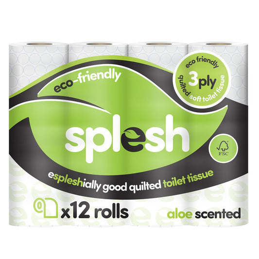 Splesh Toilet Roll Soft & Quilted 3-Ply AloeVera Scented Toilet Tissue, 12 Rolls