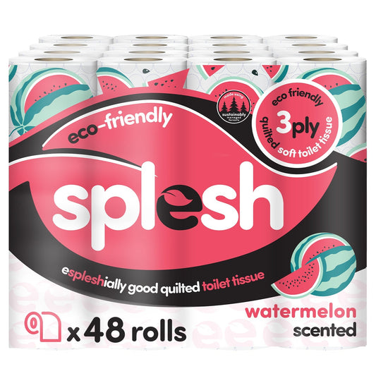 Splesh Quilted Toilet Roll Luxury Watermelon 3-Ply Soft Toilet Paper, 48 Rolls