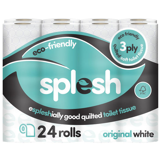 Splesh Toilet Roll Soft & Quilted 3-Ply Original White Toilet Tissue, 24 Rolls