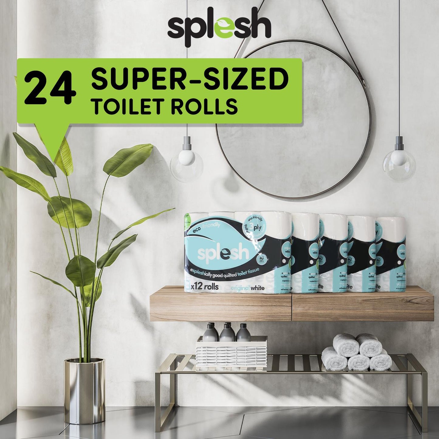 Splesh Toilet Roll Quilted White 24 Rolls with Culina Kitchen Towel 9 Rolls